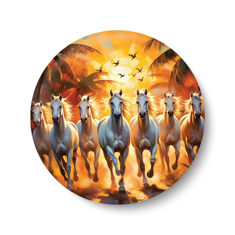 7 Horses Vastu Frame I Seven Horses Vastu Wall Art Painting, White Running Horses Vastu with Rising Sun I Fridge Magnet