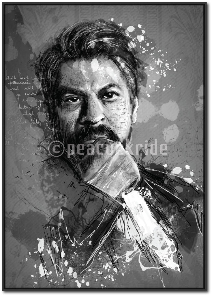 Charcoal Without Shahrukh Khan Portrait Sketch Size A3